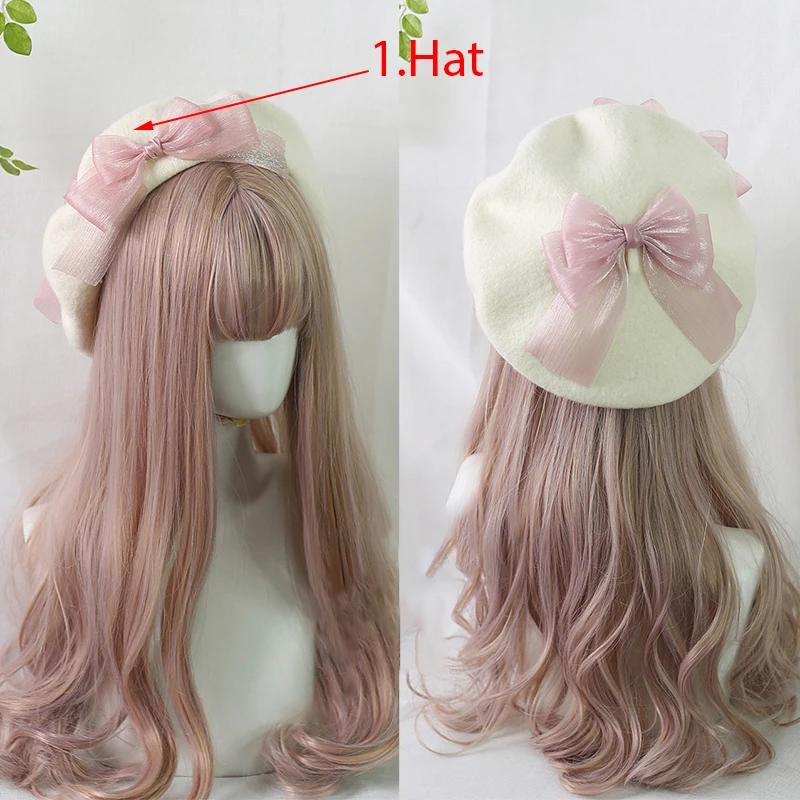 Handmake Lolita Berets Wool Blend Hat Women Girls Lovely Bow Sailor Maid Style Autumn Winter Berets Hat Accessories