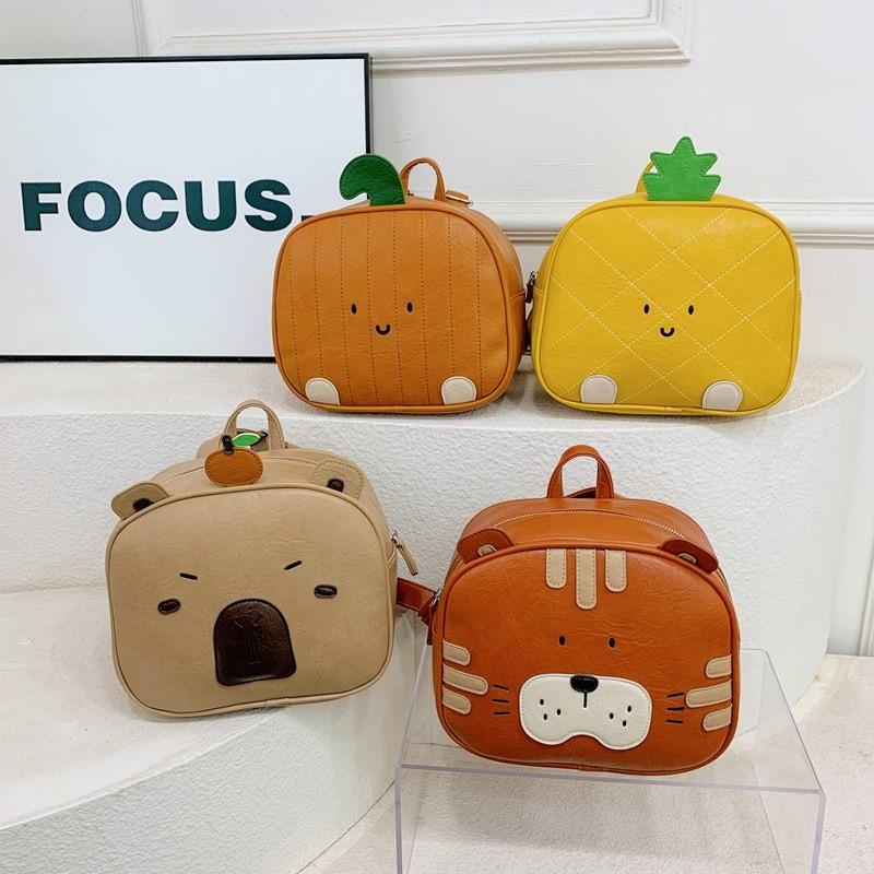 Pineapple Tiger Bear Kids Backpack Soft Pu Material For School And Casual Wear