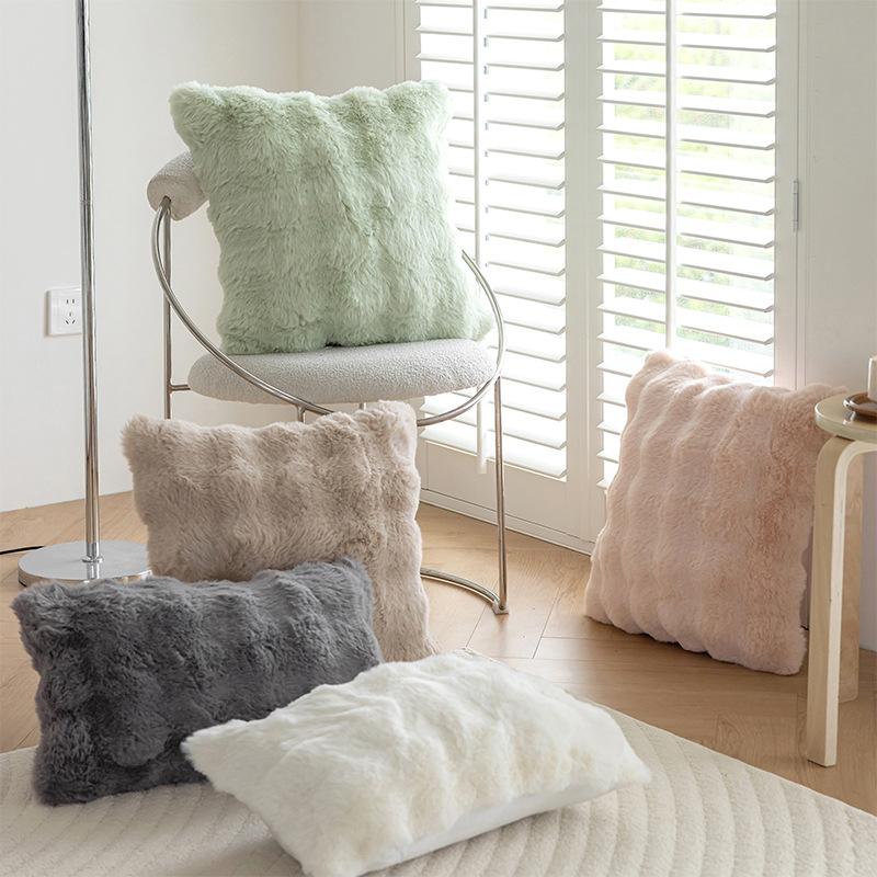 Winter Sofa Imitation Rabbit Fur Bubble Velvet Pillow Solid Color Home Bedroom Model Room Decorative Pillow Case