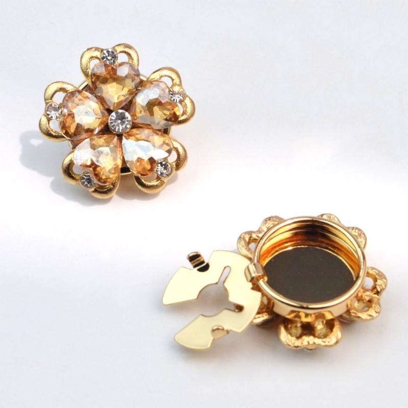 Rhinestones Button Covers for Women Elegant Flower Designs Detachable Clip On Shirt Decoration Accessory