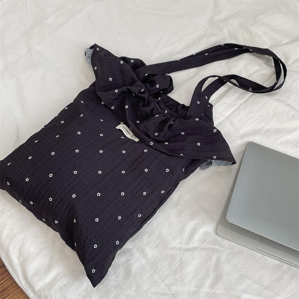 22 spring and summer new chiffon ruffle edge shoulder bag cute cherry canvas bag large capacity portable tote bag