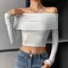 European and American Spring Sexy Hot Girl One Shoulder Slim Fit Versatile Long Sleeved T-shirt Top