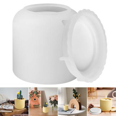 תבנית מלאכה פס תכליתי פס עגול בסגנון תבנית יציקת צנצנת נרות עם מכסה סט עובש סיליקון רך גמיש לאוהבי עשה זאת בעצמך