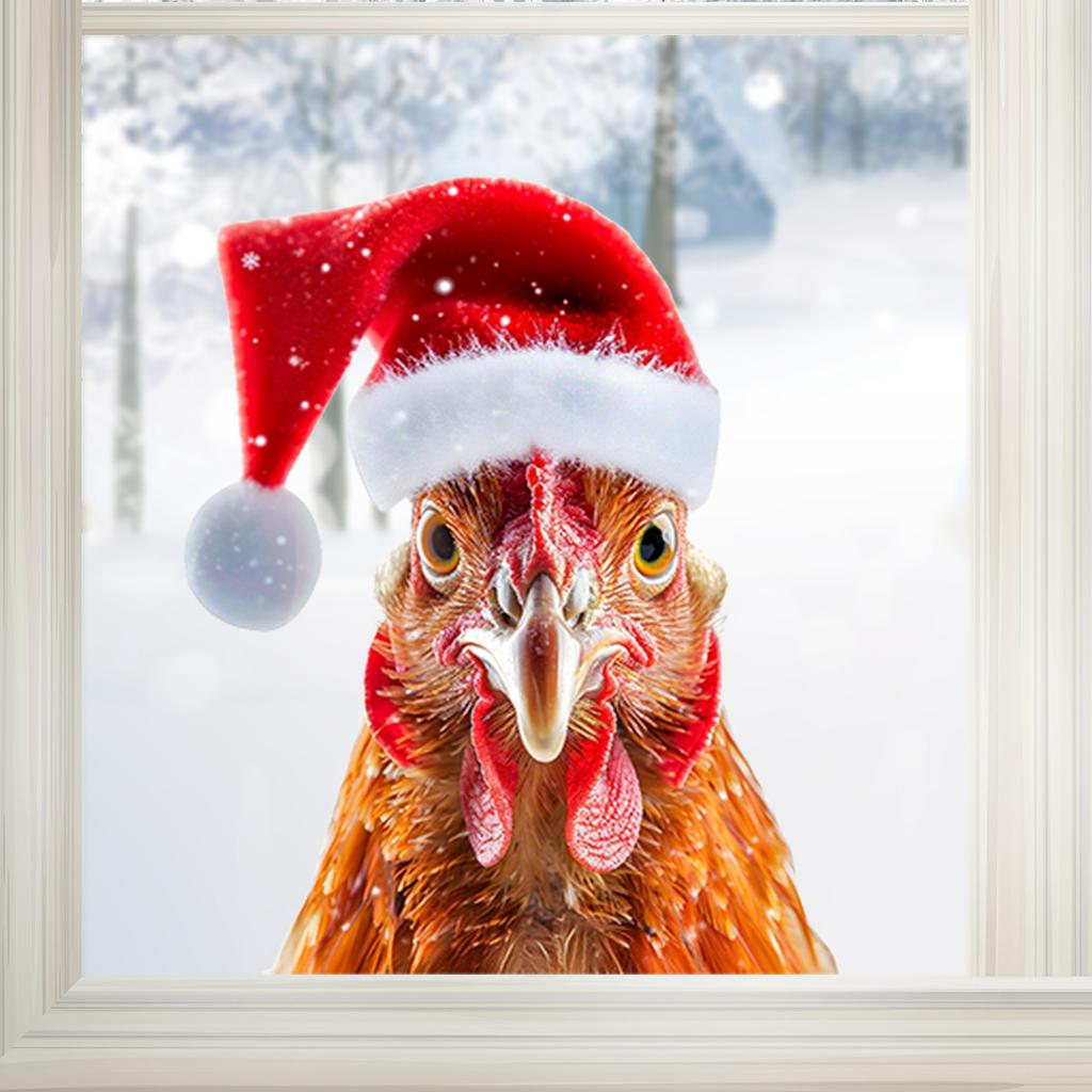 Christmas Hat, Chicken Head, Fully Transparent Glass, Home Decoration Stickers
