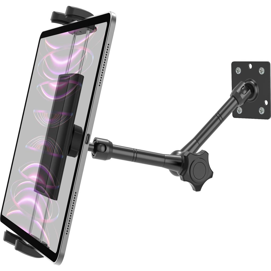 Metal Tablet Wall & Car Mount – Drill Base, Adjustable Arm, Fits 4-13” iPad Pro/Air/Mini, Galaxy Tab, , Switch, Truck & Ki