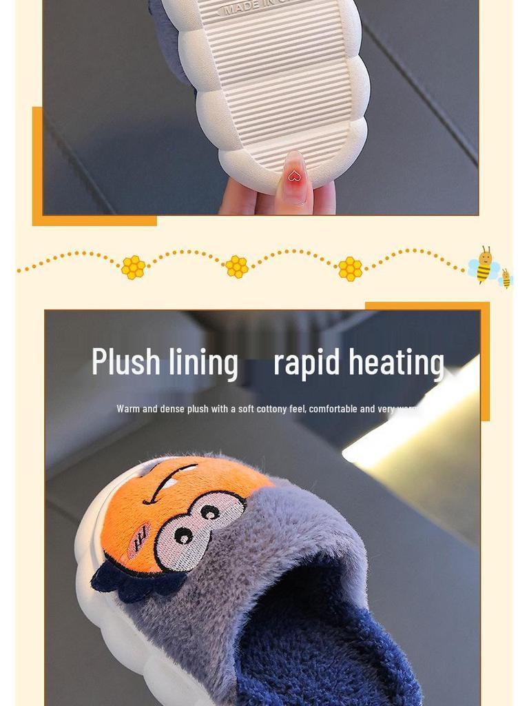 Children's Winter Cotton Slippers: Warm Plush, Non-slip Thick Sole, Cute for Boys & Girls, Small To Medium Sizes