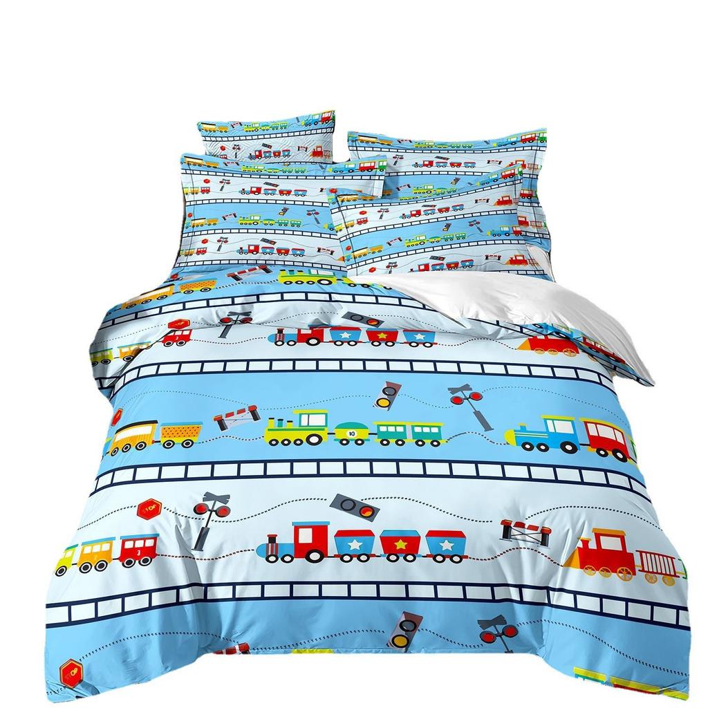 Construction Vehicle Excavator Truck Fire Truck 3D Digital Printing Bed Three-Piece Quilt Kit
