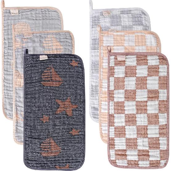 Ultra-Soft & Absorbent 6-Pack Muslin Baby Burp Cloths - 20x10 Inches, Perfect for Messy Mealtimes with Newborns & Infants. Easy-Clean & Reusable