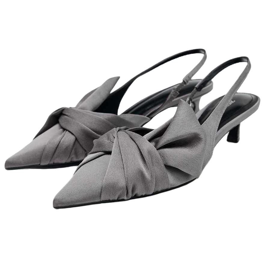Zara Elegant Pointed Toe Satin Ankle Strap Kitten Heels Women High Heels Gray 11221510802-38