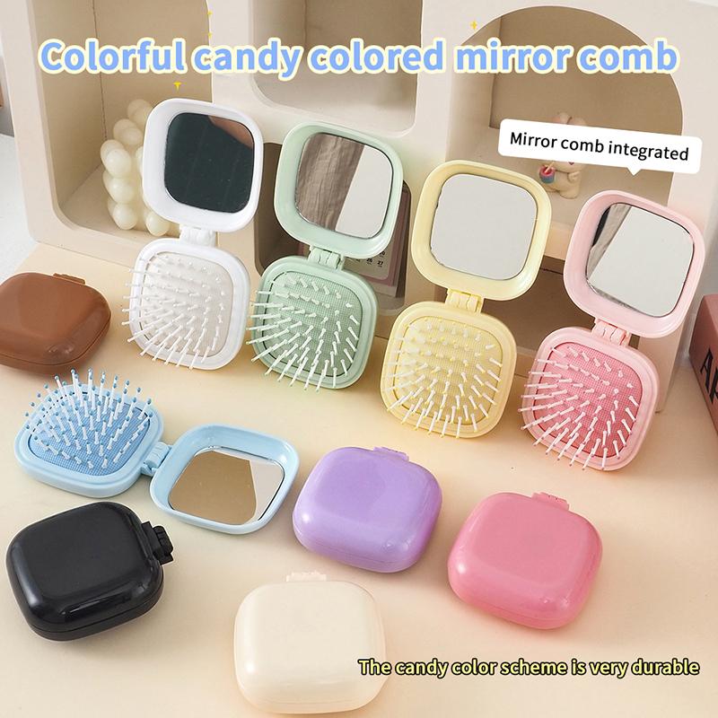 Cute Candy Colored Air Cushion Comb Small Size Travel Portable Massage Comb Folding Mirror Comb Women'S Hair Brush Styling Tool