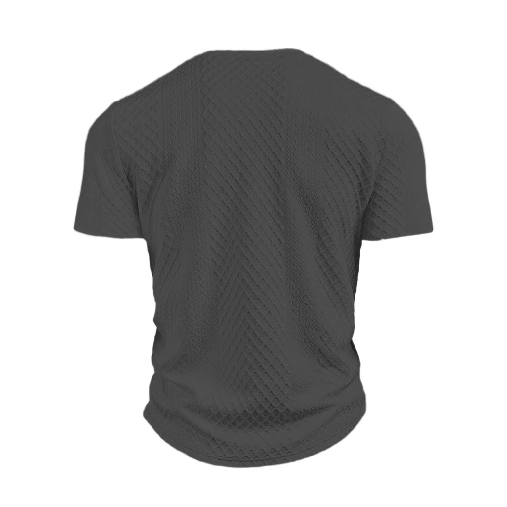 Herren Sommer Freizeit Einfarbig Stoff Rundhals Offener Schlauch Knopf Kurzarm T-Shirt Tops