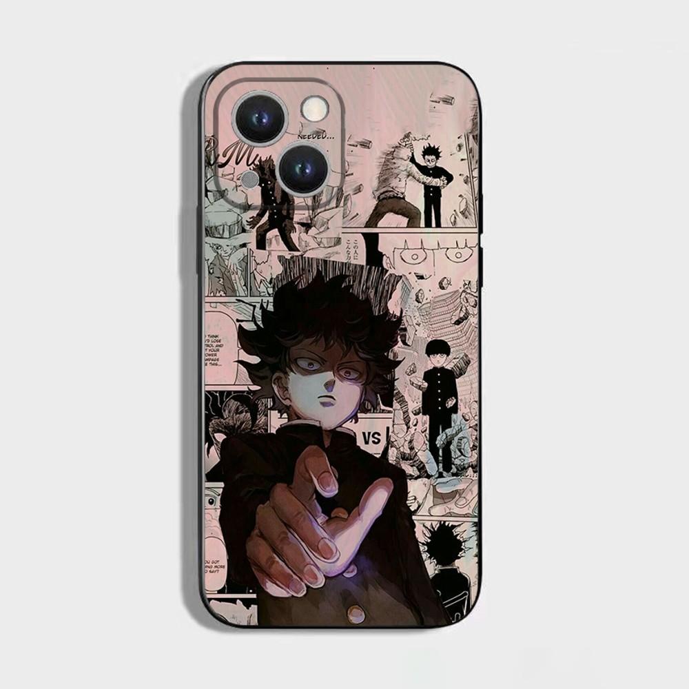 Mob Psycho 100 Cartoon Phone Case For iPhone 16,15,14,13,12,11 Plus,Pro Max,XS,X,XR,SE,Mini,8,7,Soft Silicone Black Cover