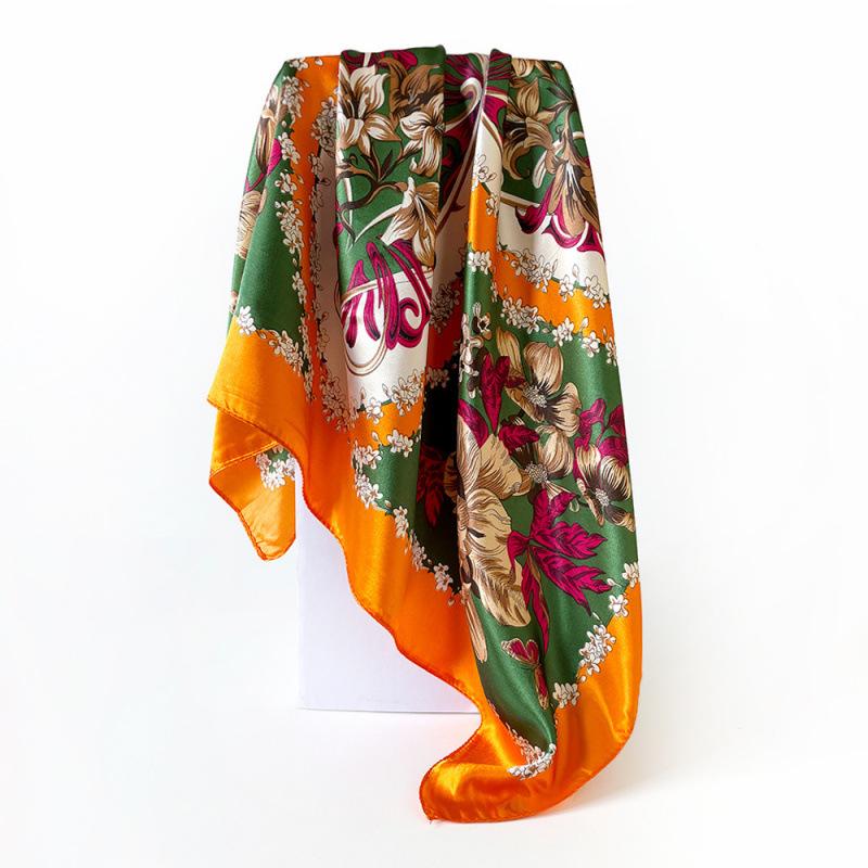 Classic Cashew-patterned Silk Scarf for Women, Shawl, Faux Silk Headscarf, 90cm Square Scarf