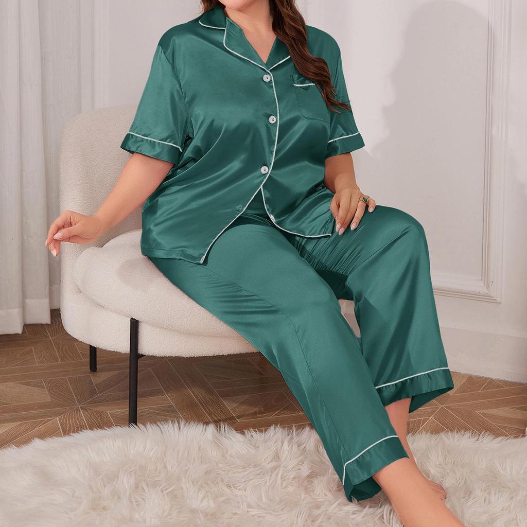 Danny Lin Summer Fashion Plus Size Casual Two-Piece Pajama Set with Loose Long Pants for Home Wear