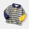 Boys Color Block Turn Down Collar Striped Long Sleeve Casual Kids Polo Shirt