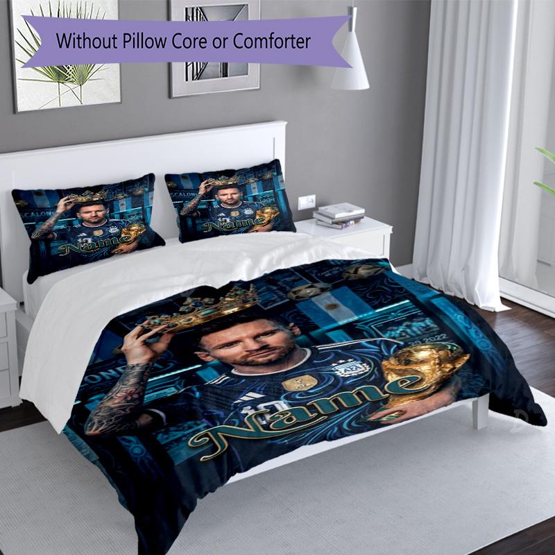 Messi World Cup Champion Personalized Name Bedding Set,Comfort Bed Linen for Boys Room Decoration,Perfect Gift for Match Fans,Wrinkle Resistant Duvet