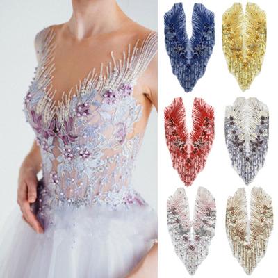 Embroidery Patch Bright Color Easy To Operate Wedding Dress V Collar  DIY Lace Flower Trim Patch Home Use