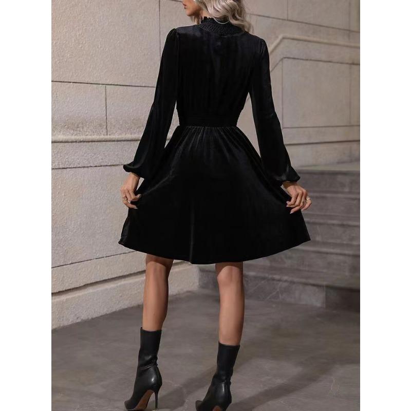 Herbst Winter Damen Samt Langarm Modische Freizeitkleider