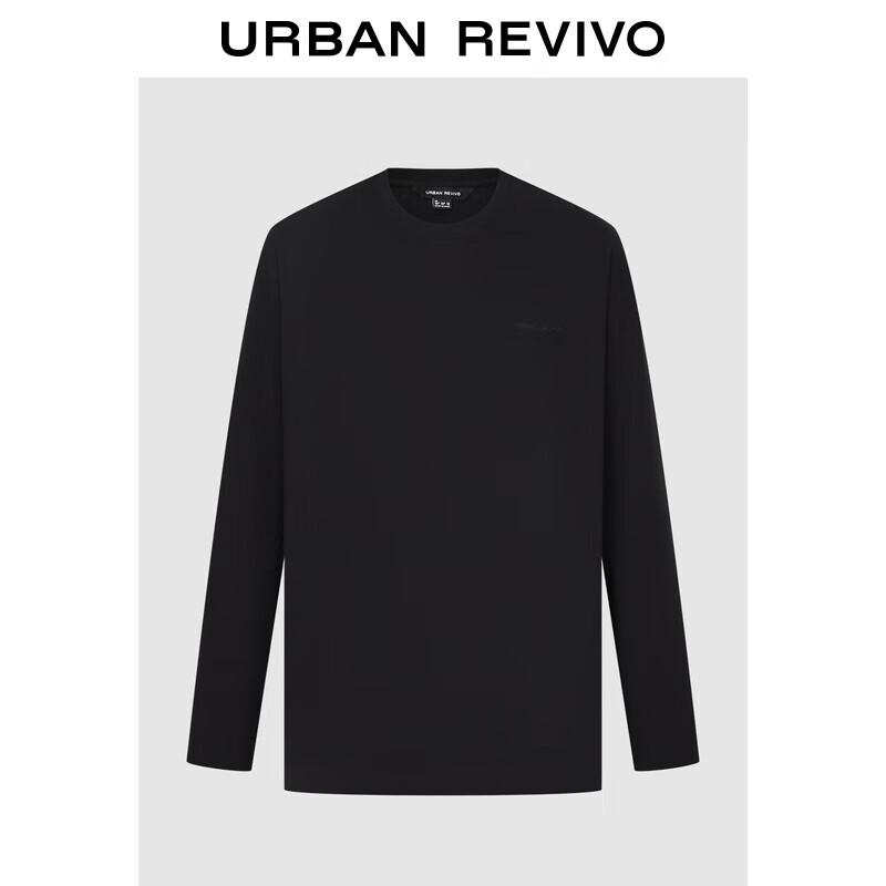 UR Men's Letter Embroidery Drop Shoulder Long Sleeve T-Shirt