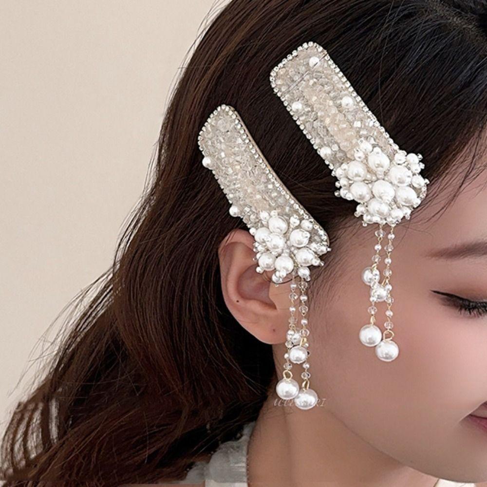 

Flower Pearl Tassel Barrettes Vintage Chinese Style Side Clip Fashion Bling Crystal Hairpins Women Style1