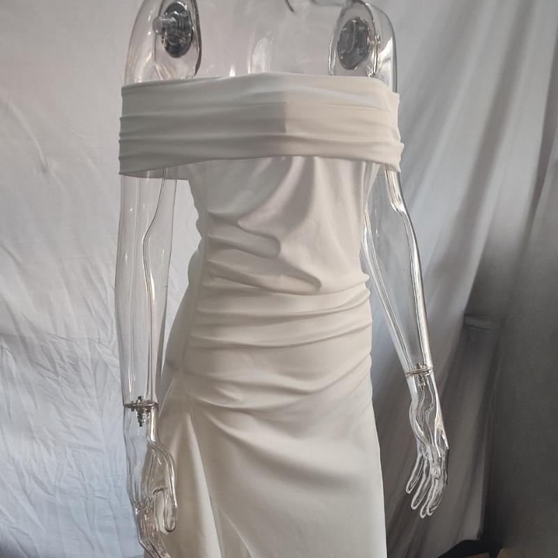 European and American Summer Strapless Sexy One Neck Backless Slit Long Dress