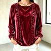 Women's Fashion Color Long Sleeve Ruffle Trim Top for Casual Everyday Wear