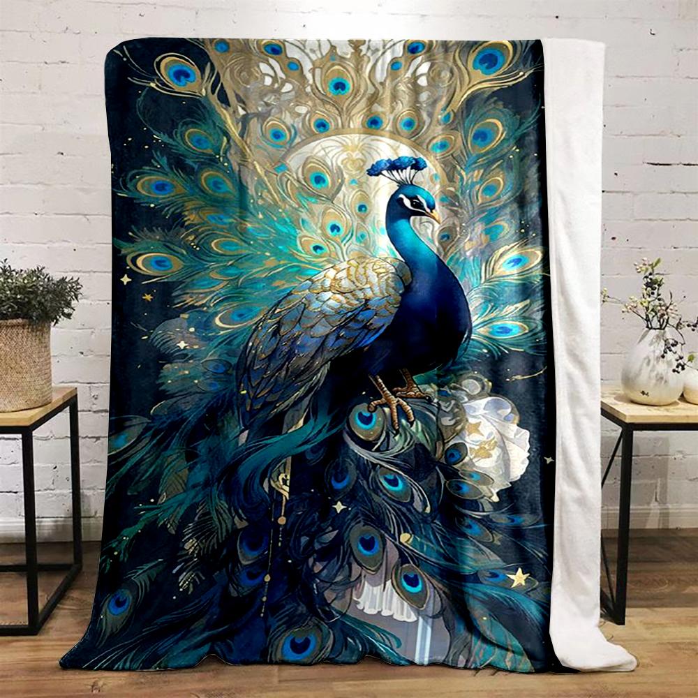 Elegant Peacock with Vibrant Feathers Art Warm blanket Flannel blanket for bedroom, living room, sofa, and nap