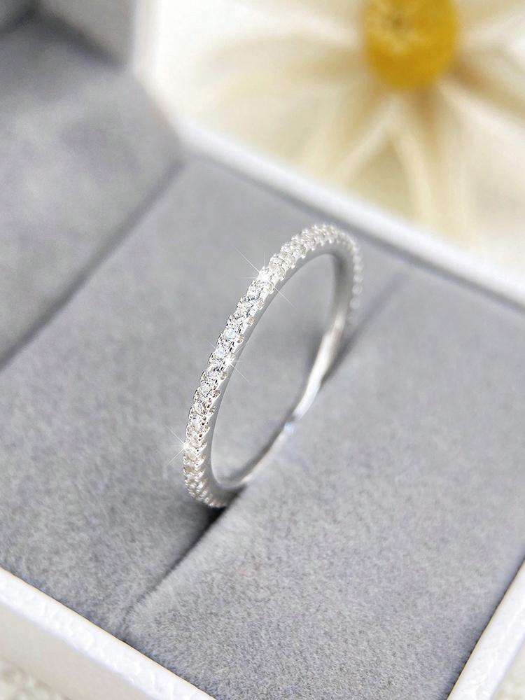 Copper1.4mm Fashion Simplicity Full Zircon Stackable Plain Ring For Women Daily Party Fine Jewelry