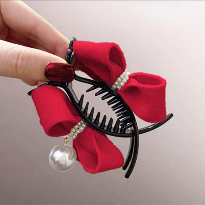 

Заколка для волосся з тонким оксамитовим бантом Велика заколка для волосся преміум-класу Заколка для волосся з французьким перламутром червоний