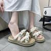 Flat-bottomed Bow Slippers for Women's Summer Wear 2025 New Seaside Beach Shoes with Skirts Lazy One-pedal Slippers