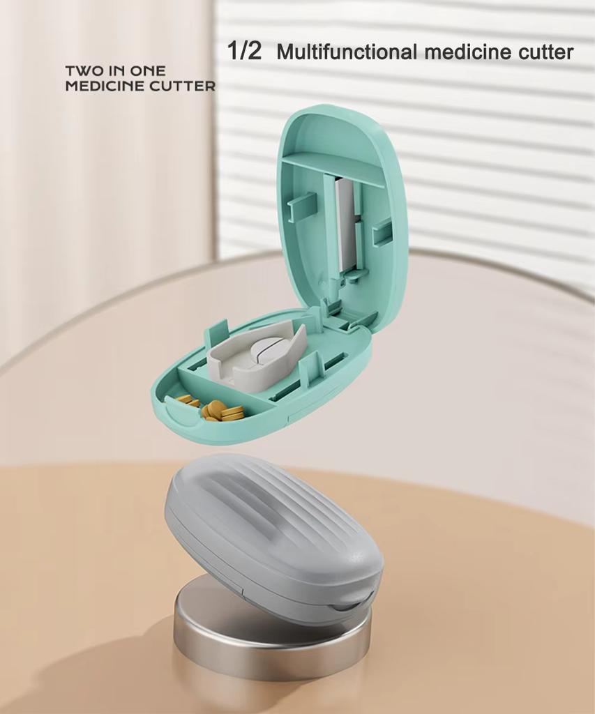2 In 1 Pill Cutter With Invisible Storage Box Portable Mini Drug Tablet Medicine Dustproof Divider Organizer Crusher Pill Box