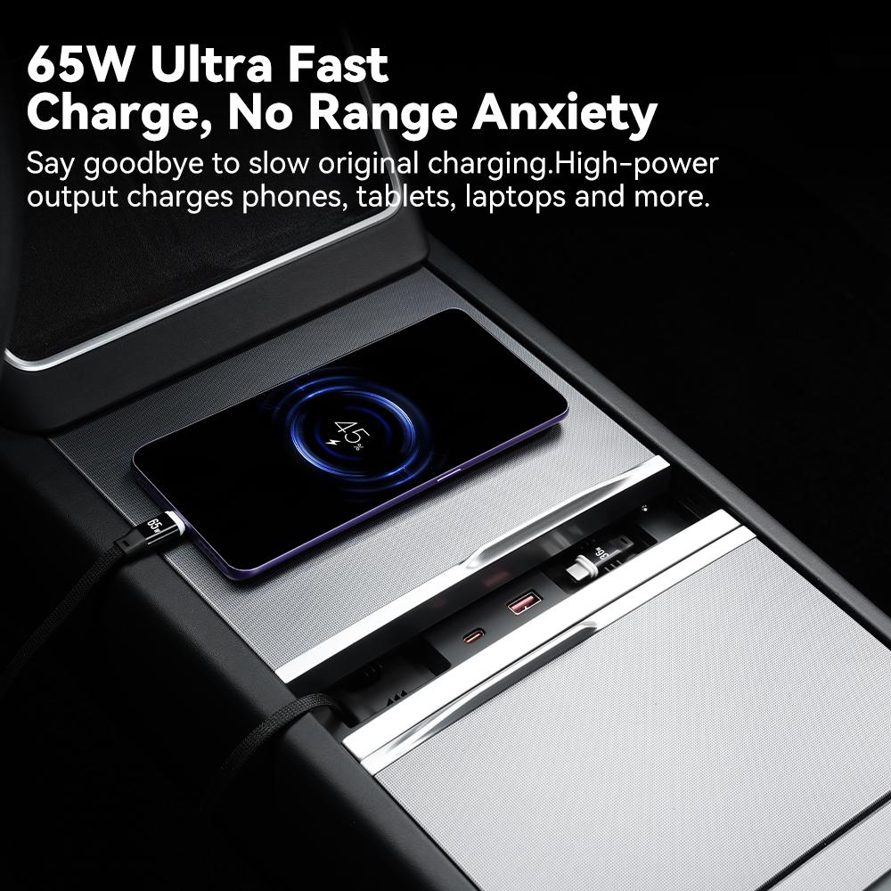 YZ For New Tesla Model 3 Y YL Highland Juniper 65W Quick Charger Expansion Dock USB Shunt Hub Intelligent Docking Station
