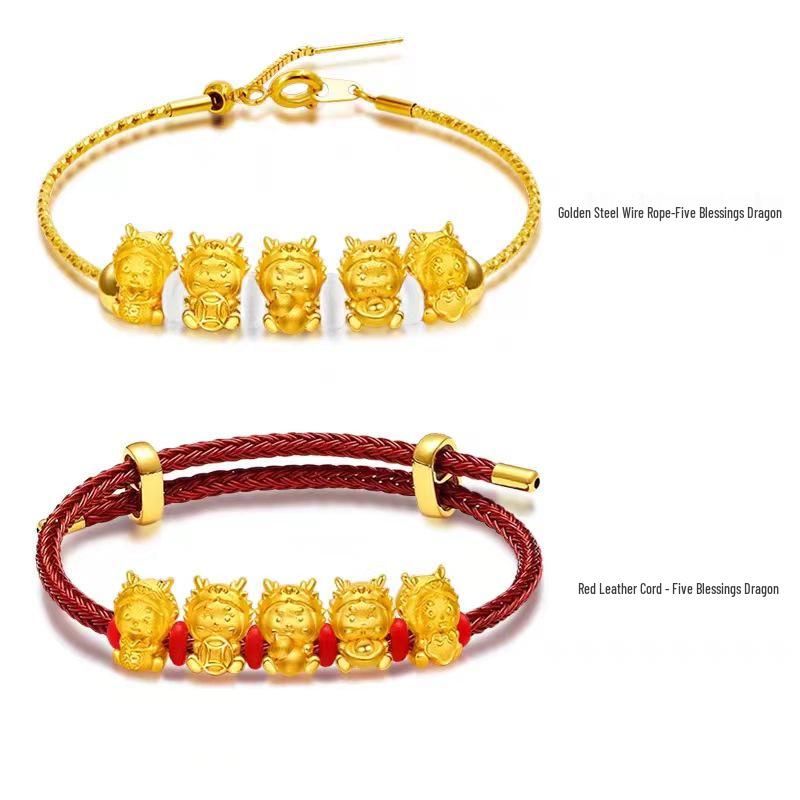 Gold-Plated Zodiac Dragon Red String Bracelet