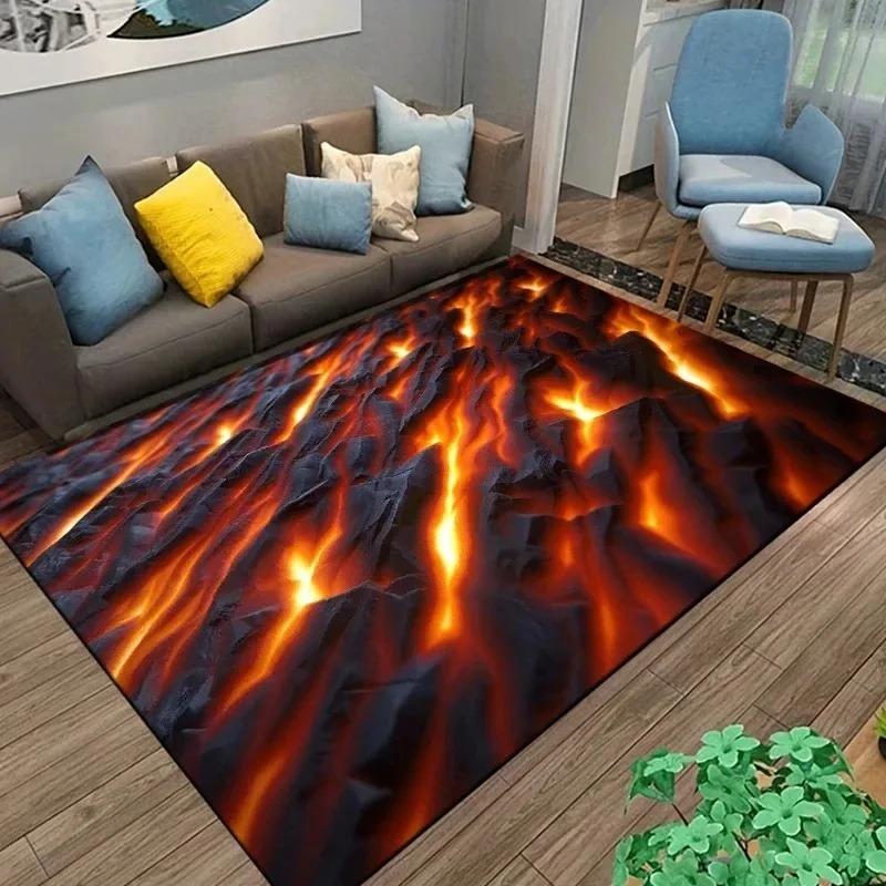 3D Vulkan Lava Magma Bedruckter Teppich für Schlafzimmer Dekoration Wohnzimmer Große Fläche Nachttisch Rutschfeste Fußmatte Eingangsbereich Fußmatte