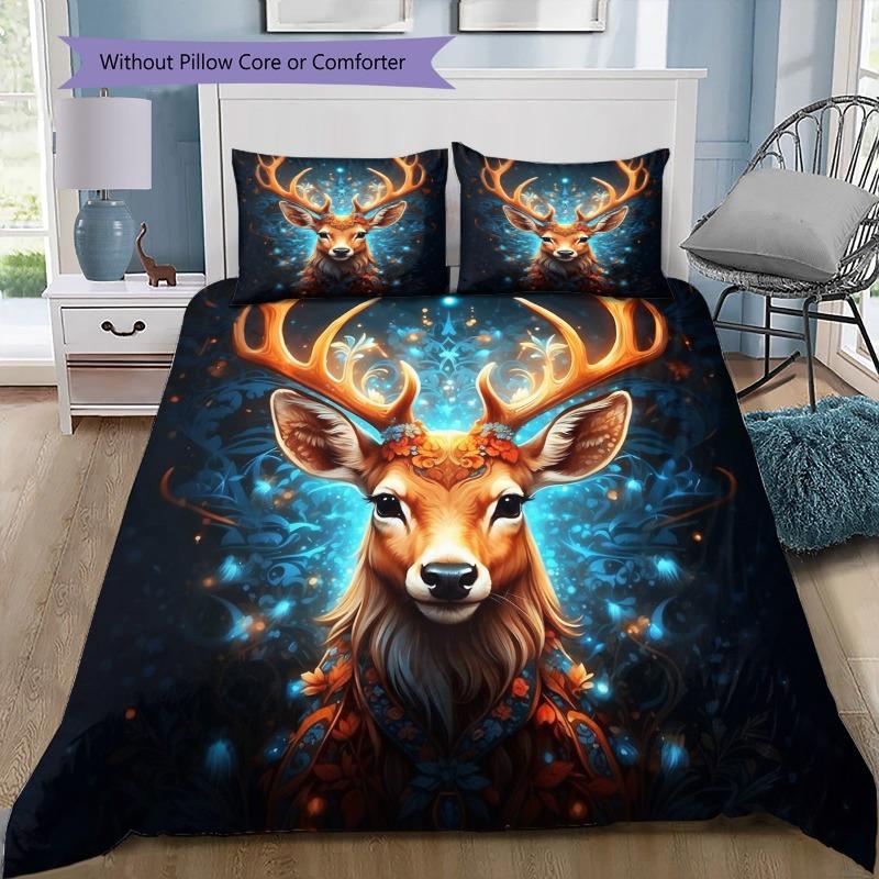 Forest Deer Colorful Flower Butterfly Print Duvet Cover Set 3 Pieces Wildlife Animal Bedding Bedroom Home Decor Without Pillow Core Comforter