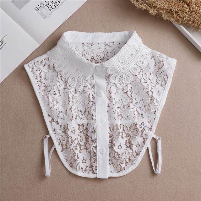 Fashion  Front Tie White Fake Collar for Women Stand Detachable Collar Fake Girls Vintage Lace Ladies False Blouse Collar