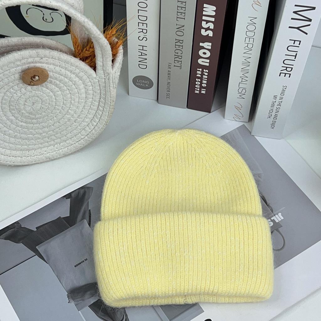 Angola rabbit fur warm solid color light board autumn and winter versatile candy color vertical stripe knitted hat women
