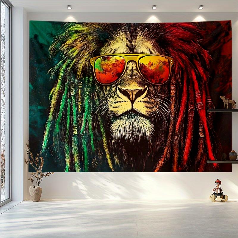 Colorful Lion Tapestry: Vibrant Dreadlocks And Sunglasses For A Bold And Eclectic Home Decor