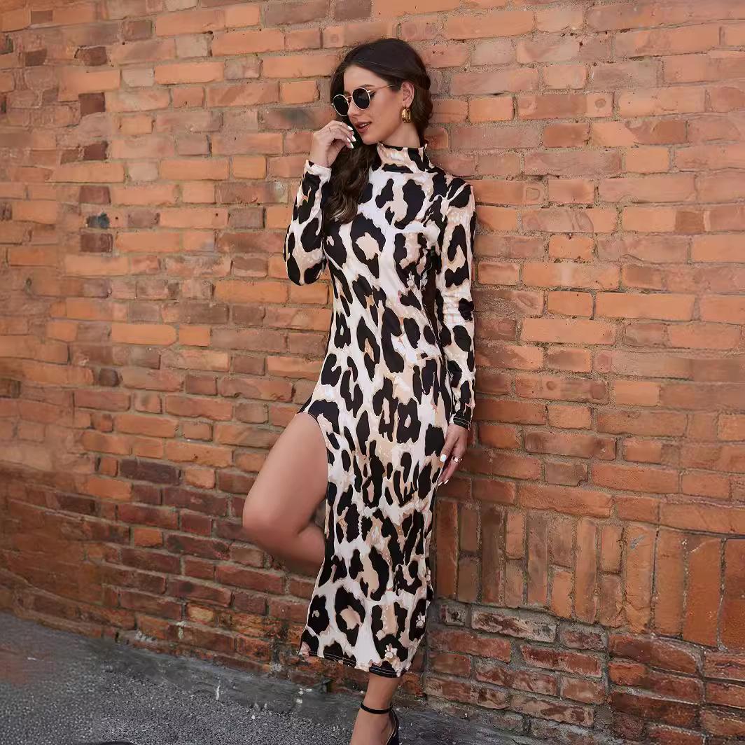 

GMXIA Женская мода осень-зима с длинным рукавом и полуводолазкой повседневные платья XXL