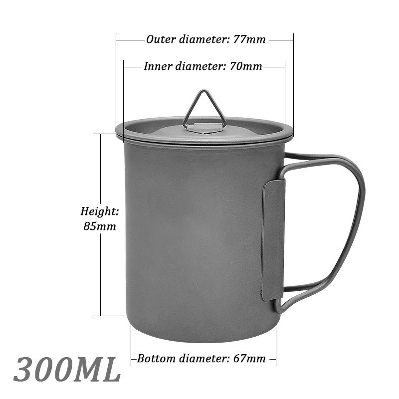 

Кофейная чашка из титанового сплава с крышкой, складная ручка для кемпинга, титановая чашка, сверхлегкая чашка для воды, уличная чашка из чистого титана 300ml серый
