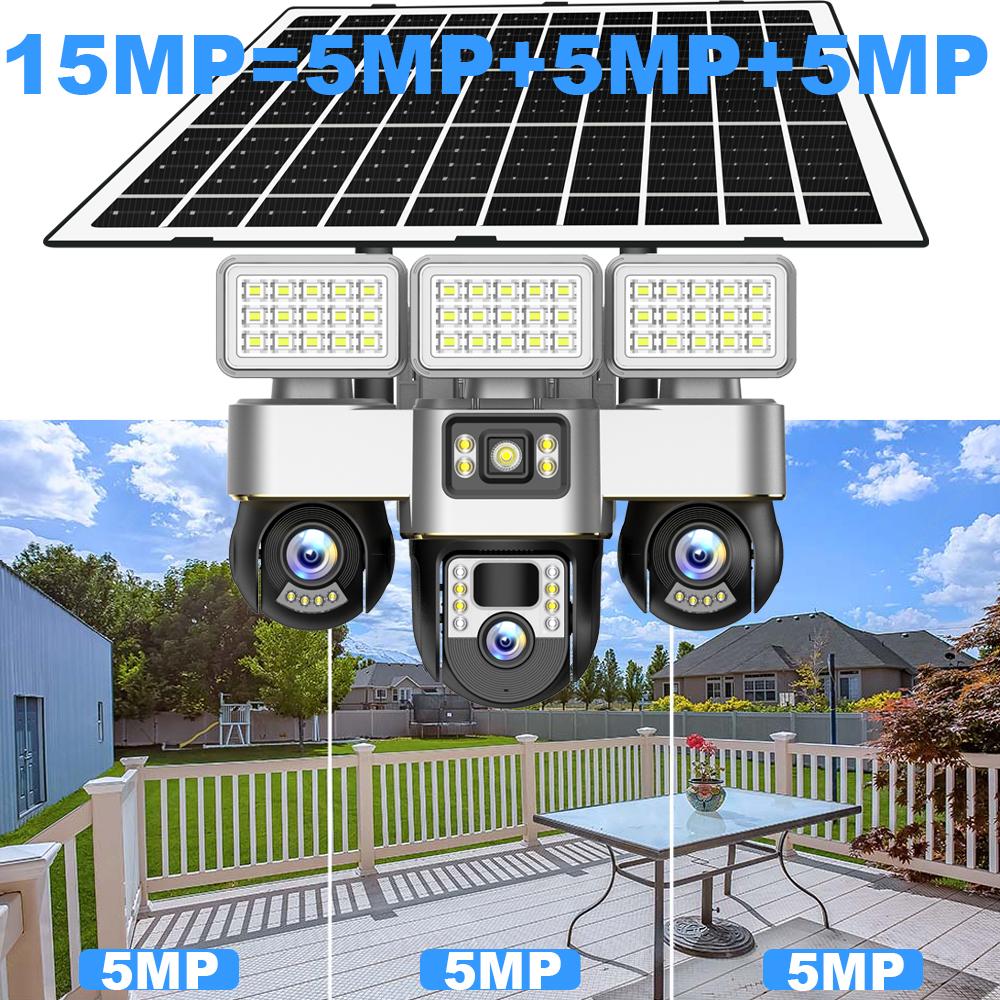 V380 PRO 4G SIM-Kartenkamera mit Solarpanel Outdoor-Flutlicht Dreifach-PTZ-Kamera Überwachung Sicherheits-Schutz CCTV Videokamera V380 Pro