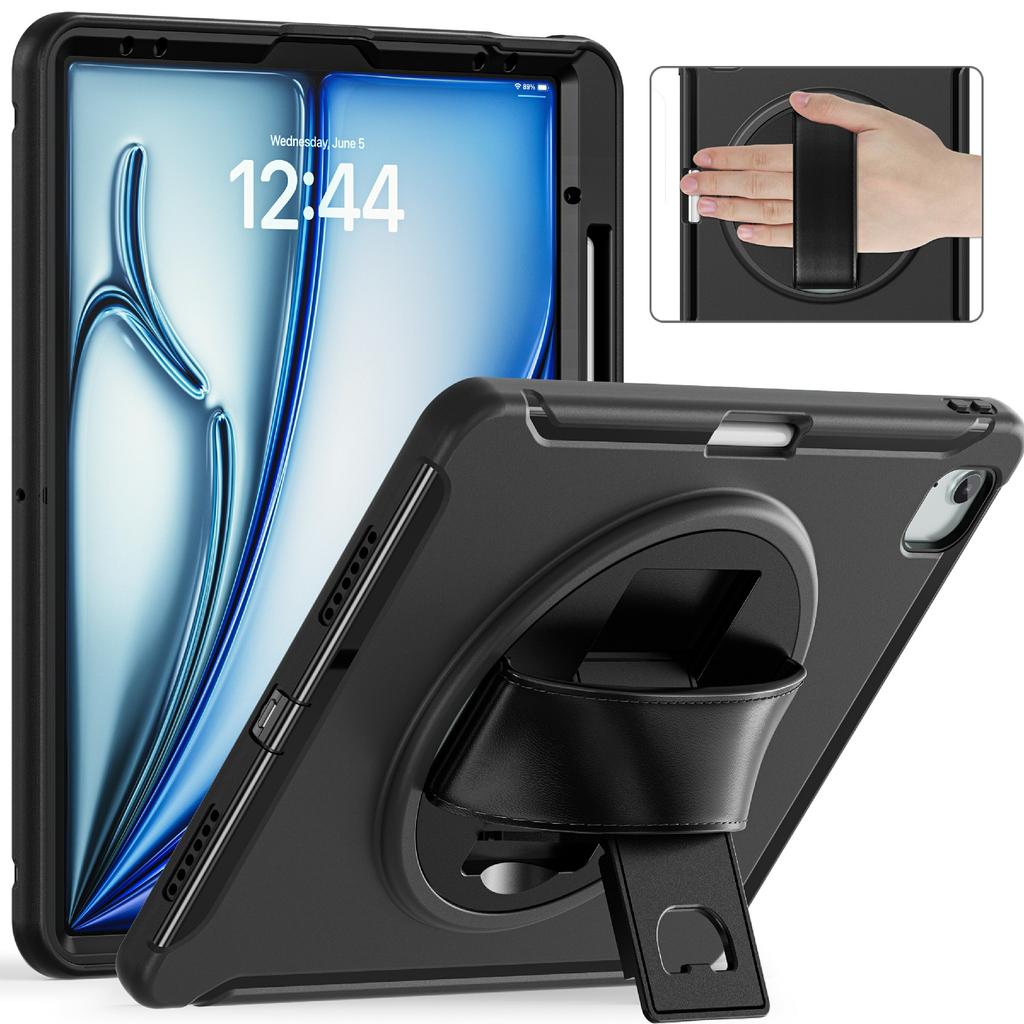 For iPad Air 13 (2025)/(2024)/Pro 12.9 (2022)/(2021)/(2020)/(2018) Case Kickstand PC+TPU+Silicone Cover with Pen Slot