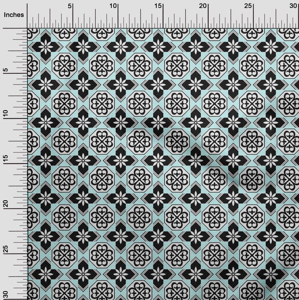 oneOone Cotton Flex Arctic Blue Fabric Floral & Tiles Moroccan Sewing Craft Projects Fabric Prints By Meter 40 Inch