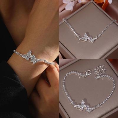 17KM 1pcs Zircon Butterfly Bracelet, Forest Series High End Versatile Handmade for Girlfriend, Christmas Gift