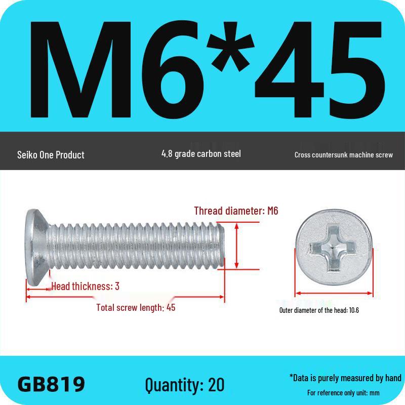 GB819 Zinc-Plated Carbon Steel Phillips Countersunk Screws: M2-M10