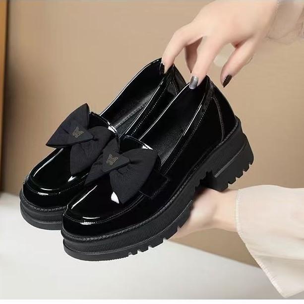 Women's Shoes 2025 Spring New Single Shoes Bow Thick-soled Small Leather Shoes Soft-soled Mother Shoes Are Not Tired of Feet Patent Leather Loafers