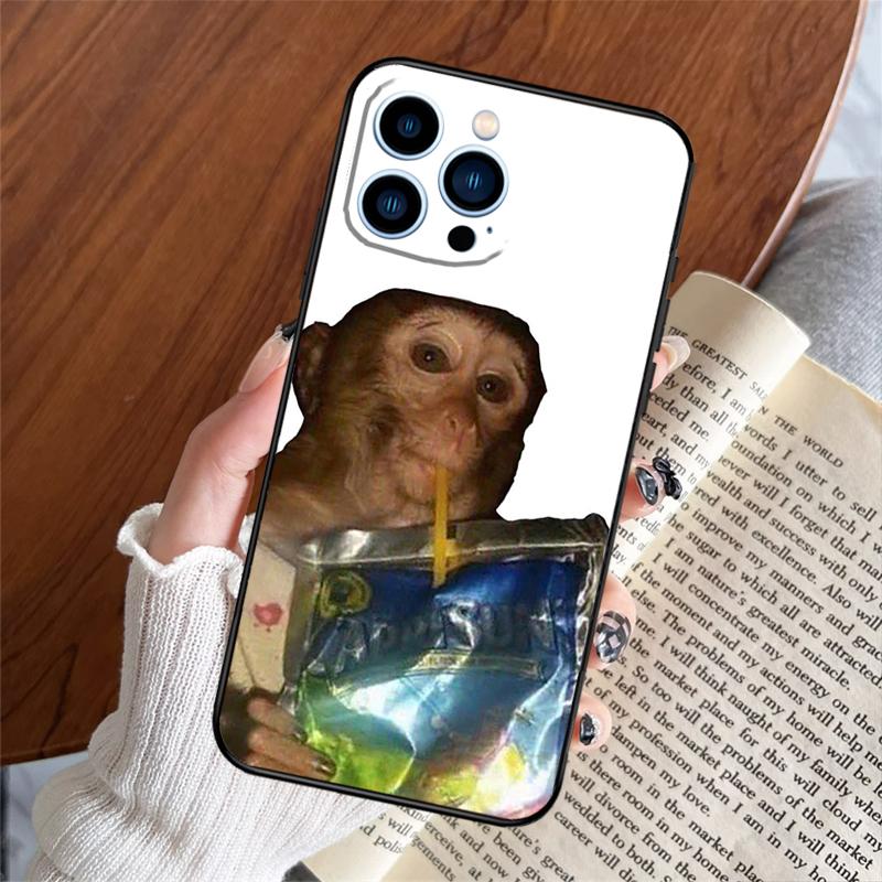 

Monkey Sipping Capri Meme Case For iPhone 16 15 14 Pro Max 13 12 Mini 11 Pro Max X XR XS 7 8 Plus Soft Cover Funda iPhone 13 Pro