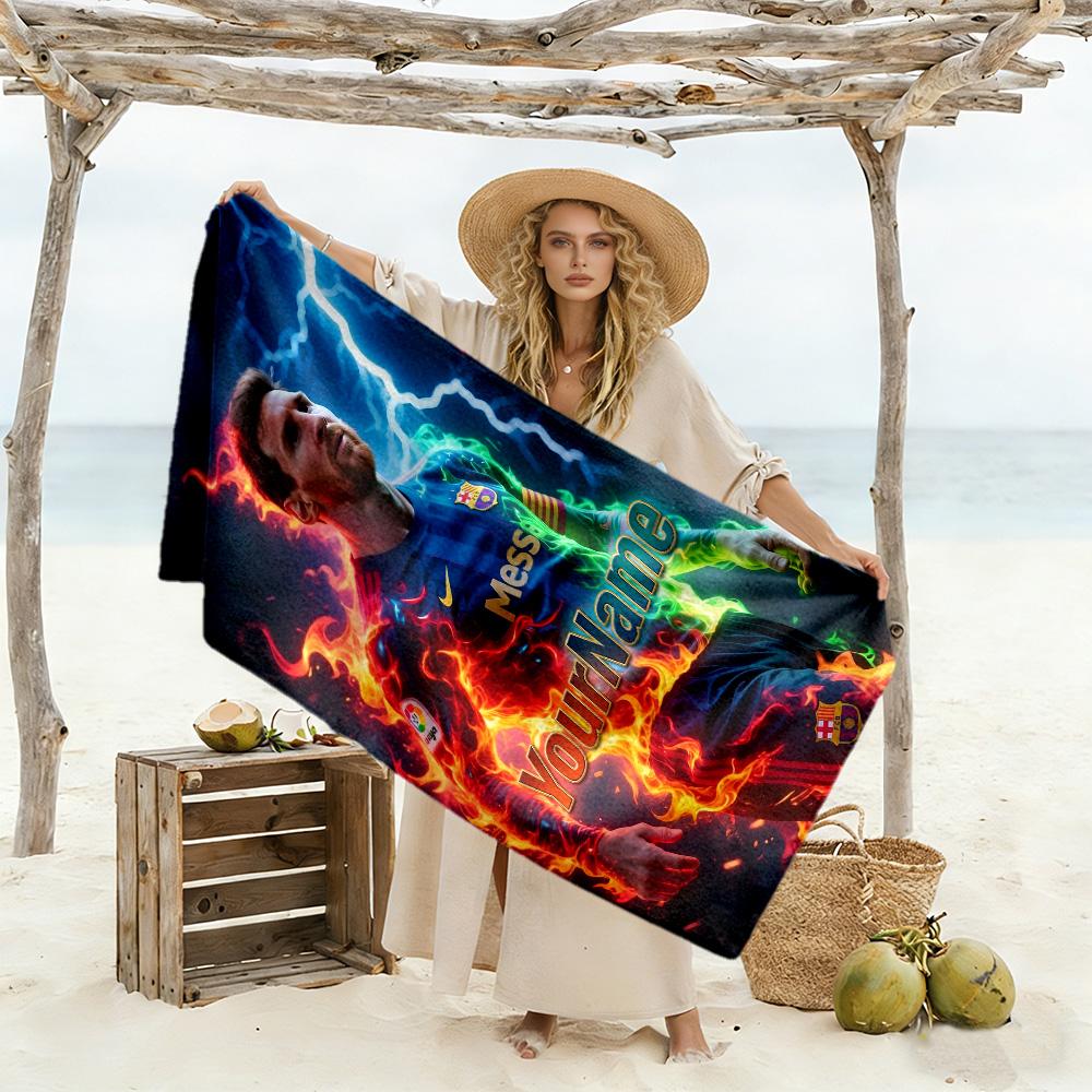 Messi Personalized Text Beach Towel High Absorbency & Quick-Dry Ideal for Travel Outdoor Swim Pool Yoga Surf Camping Hiking Gym Gift Holiday