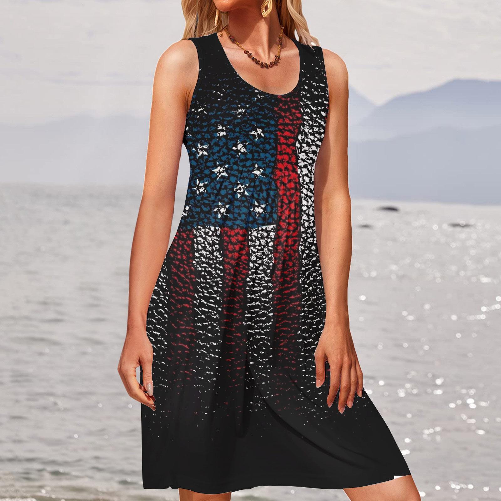 Женская мода повседневное свободное платье с круглым вырезом и пляжным принтом — фото 7