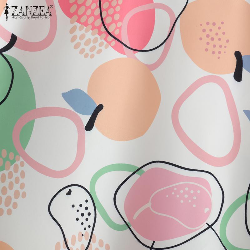 ZANZEA Women Print Casual Round Neck Loose Summer Half Sleeve Blouse